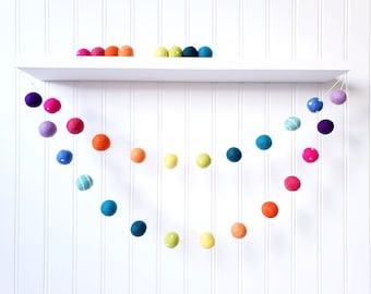 Rainbow Felt Ball Garland, Colorful Nursery Garland, Pom Pom Garland, Playroom Decor, Birthday Party Decor, Baby Shower Decor