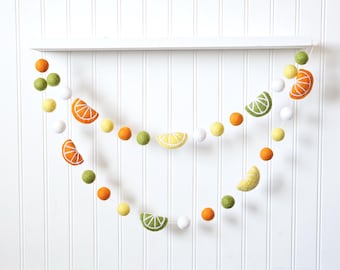 Orange Felt Garland, Citrus Fruit Garland, Nursery Decor, Baby Shower Decor, Kitchen Decor, Birthday Party Garland, Spring Summer Home Decor