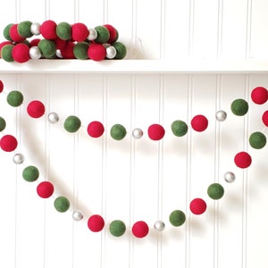 Red and Green, Christmas Garland, Christmas Decor, Felt Ball Garland, Pom Pom Garland, Christmas Mantle, Party Decor, Holiday Decor, Banner