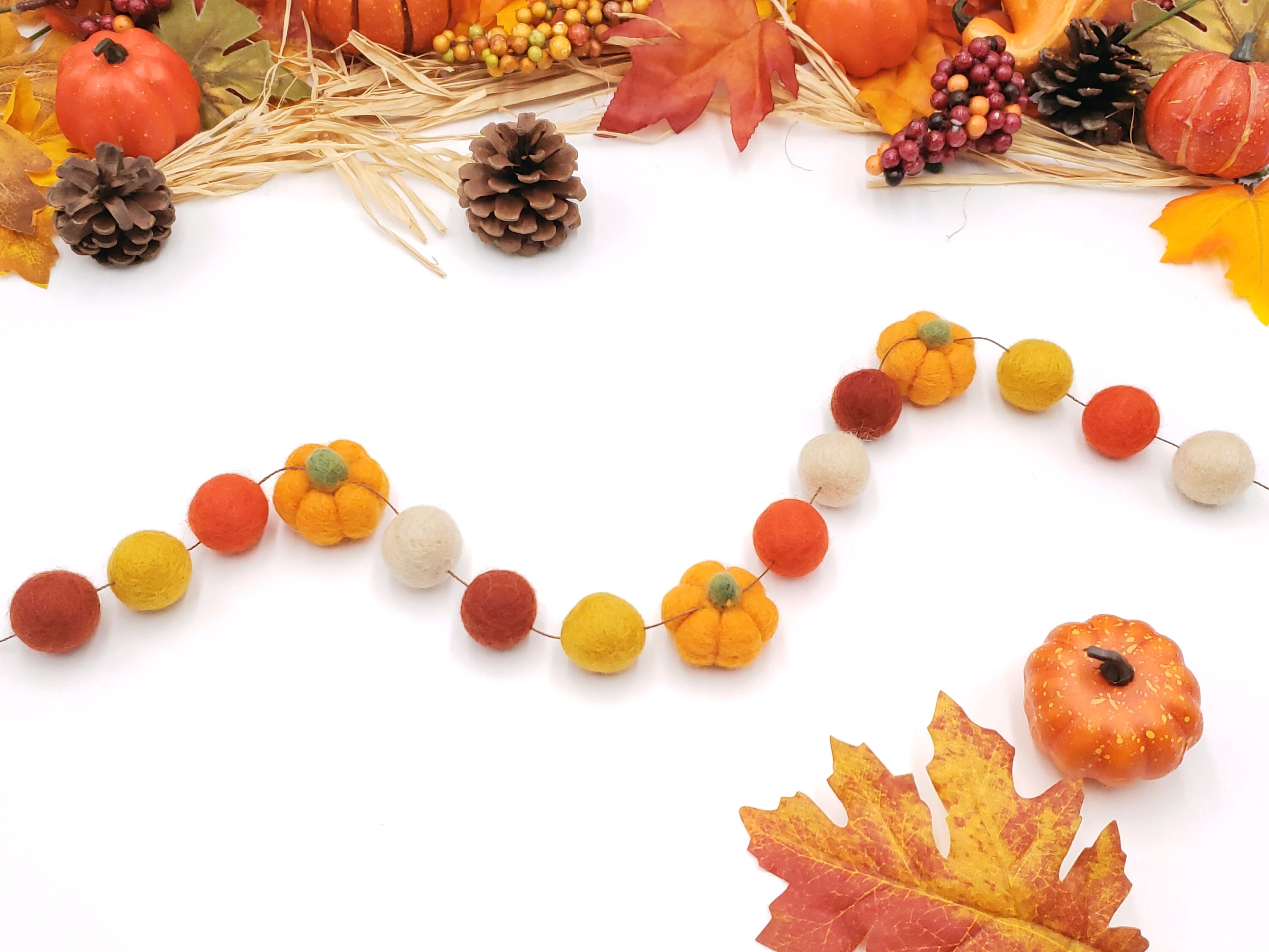 174cm Rosa Kürbis Girlande - Herbstdeko Mit Künstlichen Blättern Für Kamin & Wand