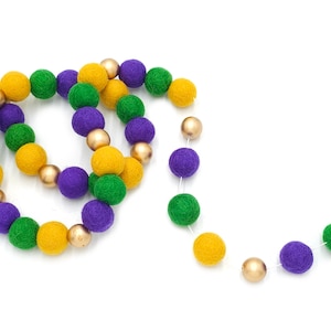 Mardi Gras Garland, Mardi Gras Decor, Felt Ball Garland, Pom Pom Garland, Purple Green Gold, Fat Tuesday