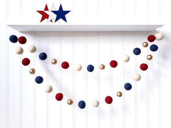 Felt Ball Garland: Rustic 4th of July USA Decor