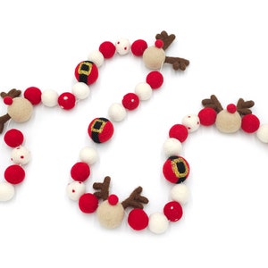 Santa Reindeer Felt Ball Christmas Garland: Holiday Decor