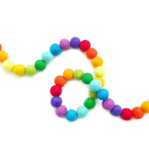 Rainbow Felt Ball Garland: Wool Bunting, Party Decor
