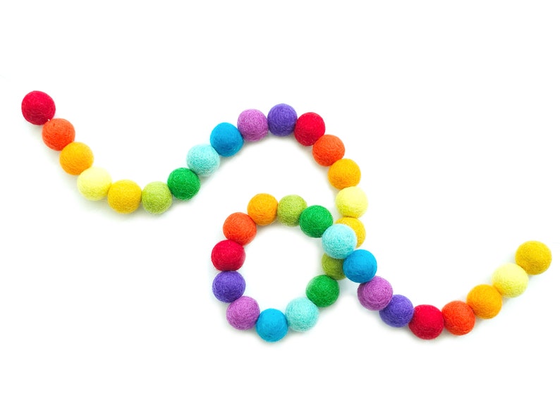 Rainbow Garland, Birthday Party Decor, Felt Ball Garland, Pom Pom Garland, Rainbow, Felt Ball Bunting, Felt Ball Banner, Playroom Decor image 1