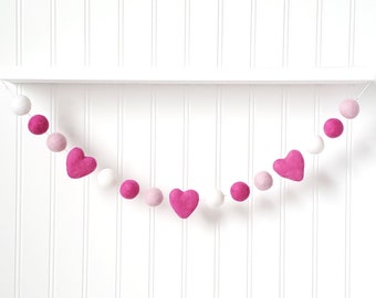 Valentines Day, Felt Ball Garland, Pom Pom Garland, Heart Garland