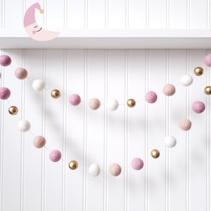 Pink Nursery Decor, Pink and White, Pink and Gold, Baby Girl Nursery Decor, Girl Nursery Garland, Felt Ball Garland, Pom Pom Garland