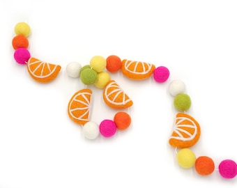Orange Felt Ball Garland Citrus Garland Fruit Garland Summer Decor Kitchen Garland Little Cutie Baby Shower Main Squeeze Party Decor