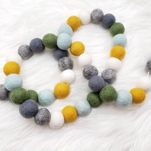 Baby Boy Nursery Decor, Nursery Garland, Boy Baby Shower, Boy Room Decor, Felt Ball Garland, Pom Pom Garland, Grey and Yellow image 2