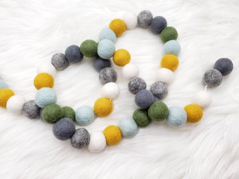 Baby Boy Nursery Decor, Nursery Garland, Boy Baby Shower, Boy Room Decor, Felt Ball Garland, Pom Pom Garland, Grey and Yellow image 2