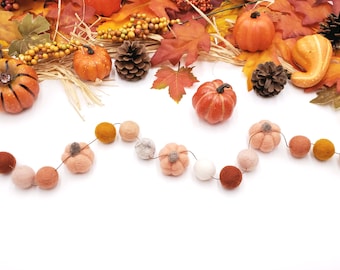 Pumpkin Garland, Fall Garland, Boho Fall Decor, Neutral Fall Decor, Thanksgiving Mantel Decor, Autumn Home Decor, Felt Pumpkin Garland