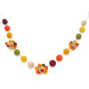 Felt Turkey Garland: Wool Pom Pom Thanksgiving Decor