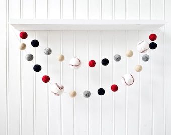 Baseball Felt Ball Garland | Sports Nursery Decor, Baseball Baby Room Decor, Boy Nursery Garland, Playroom Wall Decor, Baby Shower Gift