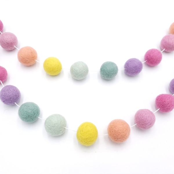 Pastel Rainbow Felt Ball Garland: Nursery Decor, Birthday Banner