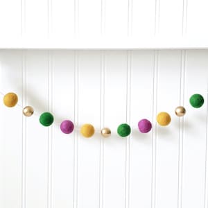 Mardi Gras, Felt Ball Garland, Pom Pom Garland, Mardi Gras Decor, Holiday Garland, Party Decor