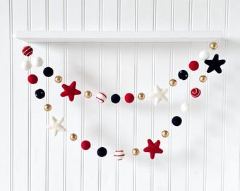 Guirlande d'étoiles en feutre du 4 juillet, guirlande patriotique, décoration américaine, bannière du jour de l'indépendance, cheminée d'été, décoration de fête, style ferme