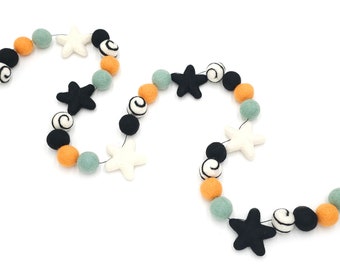 Halloween Felt Ball Garland: Wool Pom Poms & Stars