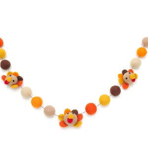 Turkey Garland, Thanksgiving Decor, Thanksgiving Garland, Felt Ball Garland, Pom Pom Garland