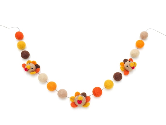 Felt Turkey Garland, Thanksgiving Decor, Fall Mantel Garland, Turkey Banner, Handmade Holiday Decor