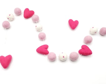 Felt Ball Garland Valentine Heart Garland Pink Heart Decor Valentine Decor Romantic Mantel Wall Hanging Party Photo Backdrop Gift Decor
