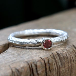 Sandcast Silver and Ruby Ring: organic rustic ring with genuine Ruby, alternative promise or engagement ring, textured poured silver.