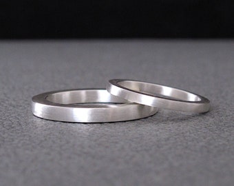 Minimal Wedding Rings in Sterling silver: handmade matching couples rings in silver, square silver wedding bands, modern wedding bands.