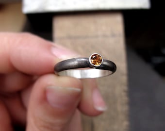 Unique Statement Orange Sapphire Ring wide textured silver ring with genuine diamond cut Sapphire for men /& women handmade statement ring.