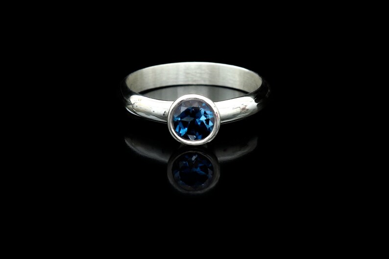 genuine Topaz ring. London Blue Topaz Ring: Sterling silver ring with Topaz bezel set Topaz ring Topaz solitaire handmade Topaz ring
