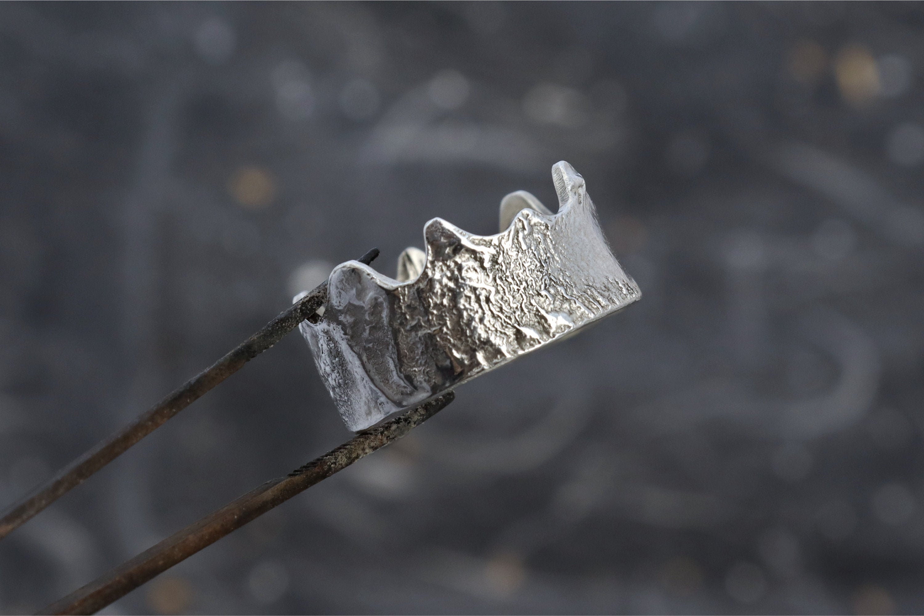 Statement Silver Melted Crown Ring Brutalist Wide Rustic Etsy