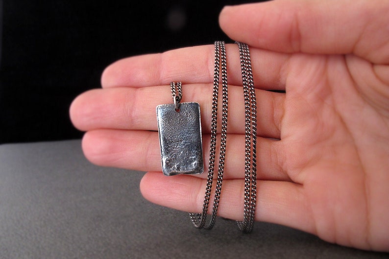 Mens Tag Necklace in Sterling Silver, Man Silver Necklace, Tag Necklace