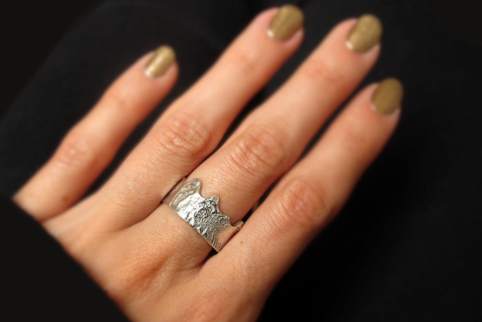 Statement Silver Melted Crown Ring Brutalist Wide Rustic Etsy UK