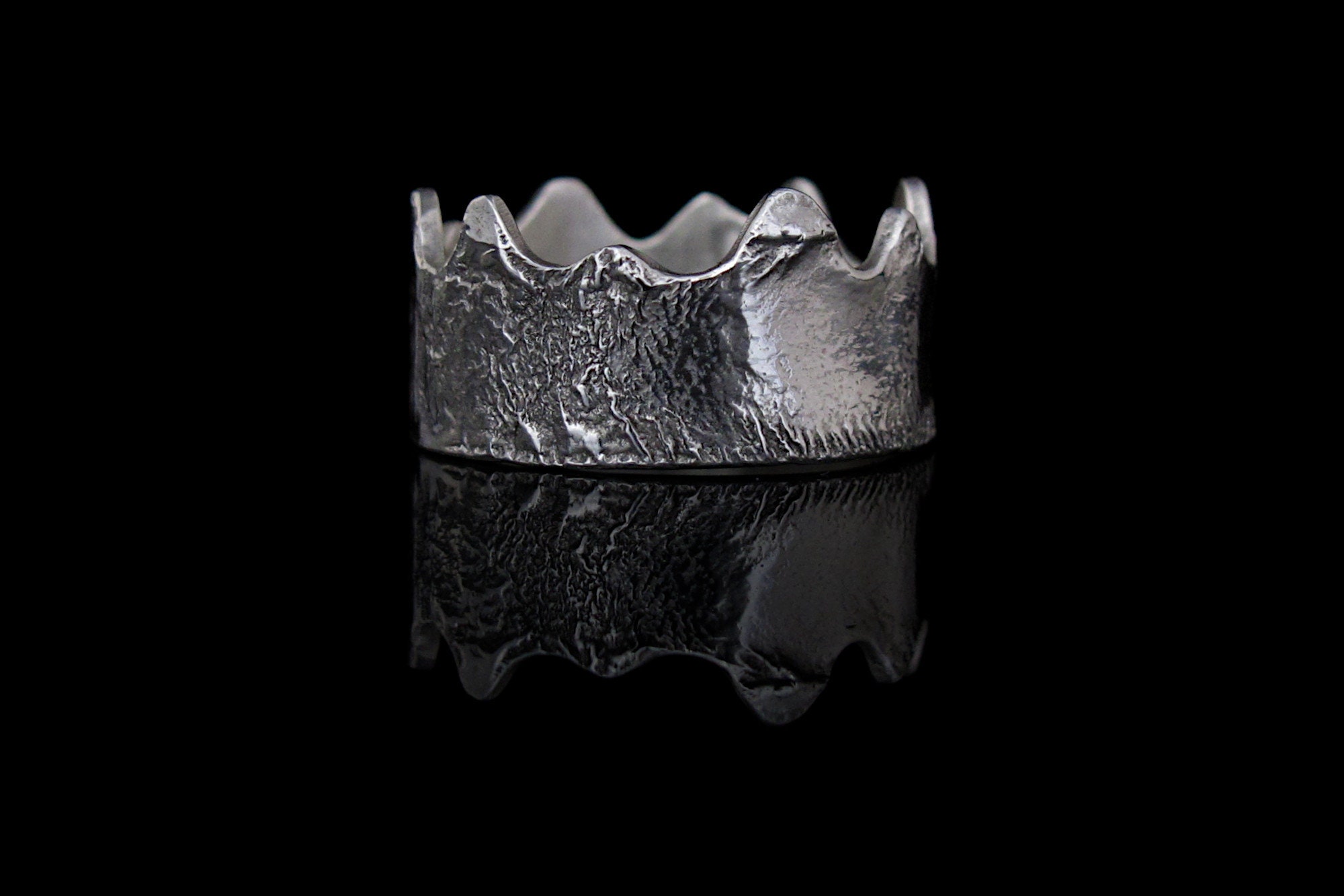 Statement Silver Melted Crown Ring Brutalist Wide Rustic Etsy