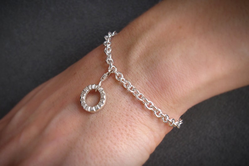 made to order in London. solid silver bracelet womens bracelet Textured Silver Bracelet: sand cast removable charm bracelet