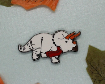 Triceratops Snowman Enamel Pin