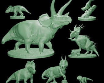Ceratopsian Dinosaur STL Bundle – 7 Printable Prehistoric Models | Triceratops, Styracosaurus, Pachyrhinosaurus | 3D Print Files