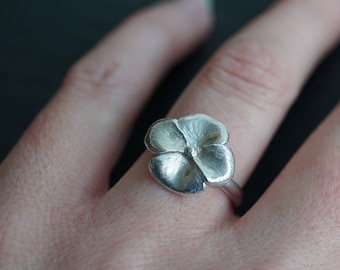Silver Flower Statement Ring, Hand Carved Unique One Off Ring, Feminine Sterling Silver Ring, Ladies Ring