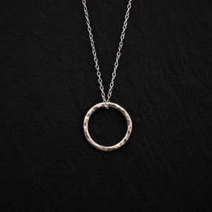 Hammered Silver Circle Pendant | Medium Sized Round Necklace | Sterling Silver Layering Necklace | Karma Statement | Ethical Jewellery