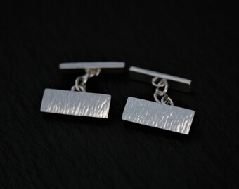 Simple Sterling Silver Bar Cufflinks | Plain Textured Silver Rectangle Cuff Links | 925 Hallmarked | Unisex Cufflinks | Eco Friendly