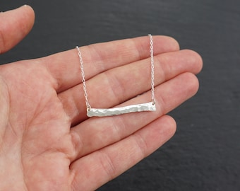 Hammered Sterling Silver Bar Necklace, Hand Formed Shape, Organic, Recycled Silver, Modern Design, Minimal Ladies Jewellery