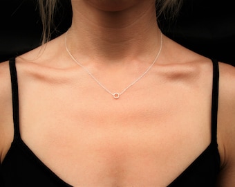 Small Silver Circle Pendant Elegant Sterling Silver Necklace Chain