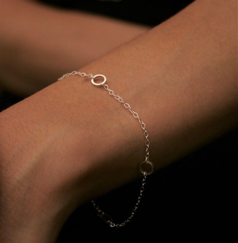 Fine Silver Circle Charm Bracelet, Ladies Chain Bracelet, Dainty Elegant Bracelet, Bracelet With Clasp, Ladies Jewellery Gift Idea image 2
