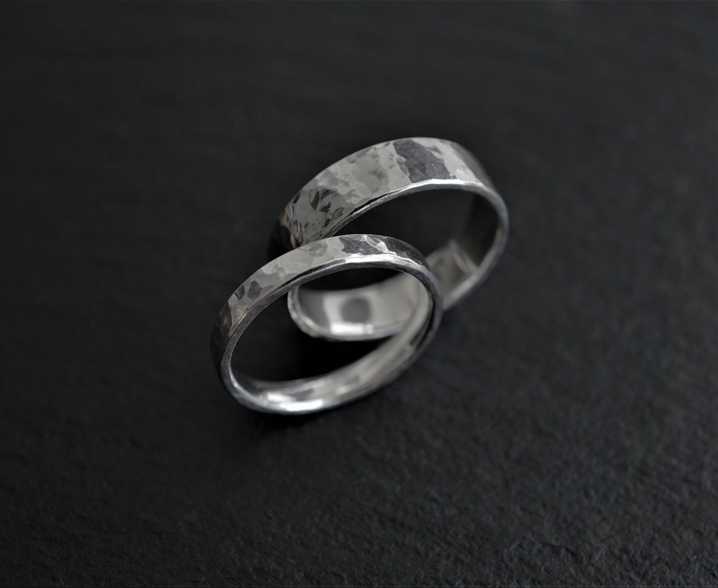 Hammered Silver Couples Ring Set Hammered Silver Rings His - Etsy UK