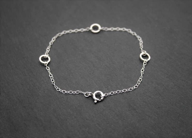 Fine Silver Circle Charm Bracelet, Ladies Chain Bracelet, Dainty Elegant Bracelet, Bracelet With Clasp, Ladies Jewellery Gift Idea image 3