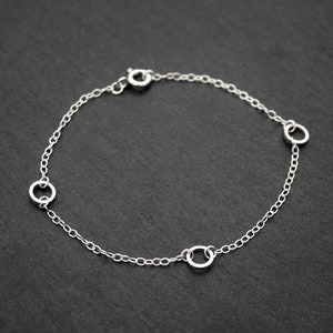 Fine Silver Circle Charm Bracelet, Ladies Chain Bracelet, Dainty Elegant Bracelet, Bracelet With Clasp, Ladies Jewellery Gift Idea image 1