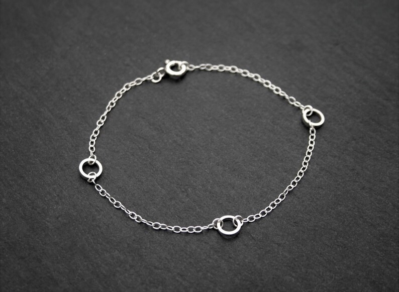 Fine Silver Circle Charm Bracelet, Ladies Chain Bracelet, Dainty Elegant Bracelet, Bracelet With Clasp, Ladies Jewellery Gift Idea image 1