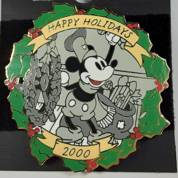 Vintage Mickey Steamboat Willie Happy Holidays  2000 Authentic Disney Pin