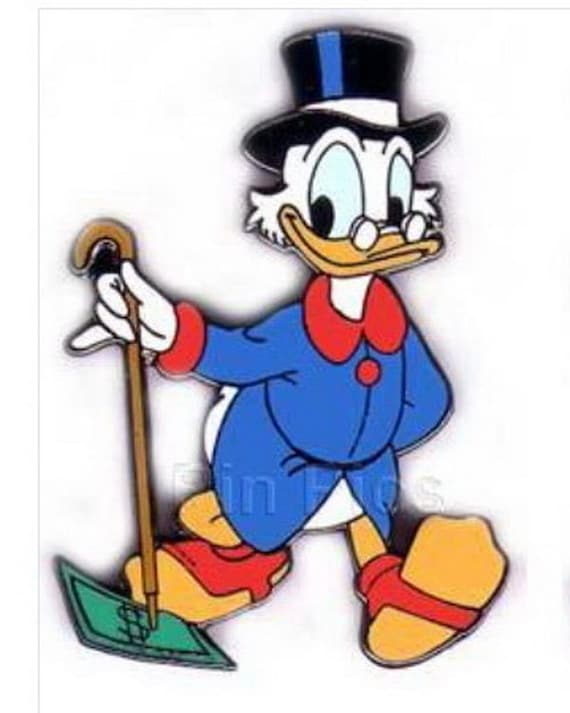 杖を持ったスクルージ・マクダックが紙幣を拾うヴィンテージピン