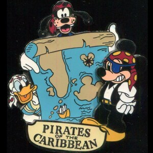 Vintage Piratas del Caribe Tesoro Mapa Mickey Goofy Donald Disney Land pin