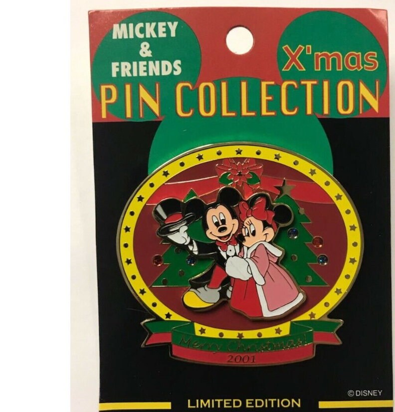 ★レア！レトロ★2001年★DCA★アーティストチョイスピン★ミッキーマウス★ Vintage M&P Japan Disney Pin Mickey Minnie Christmas Wreath LE