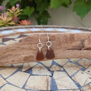 Brown Devon sea glass sterling silver earrings